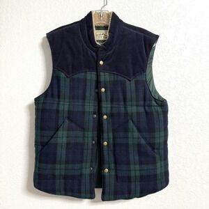 Lucky Brand Gilet Mens M Green Blue Vest Black Watch Plaid Sherpa Outdoor Gear *
